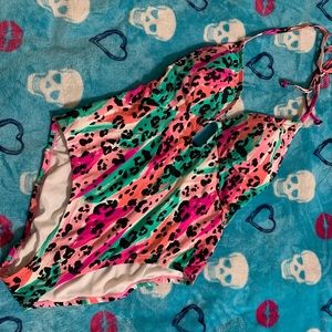 Womens size L Multi color cheetah print 1 piece swimsuit